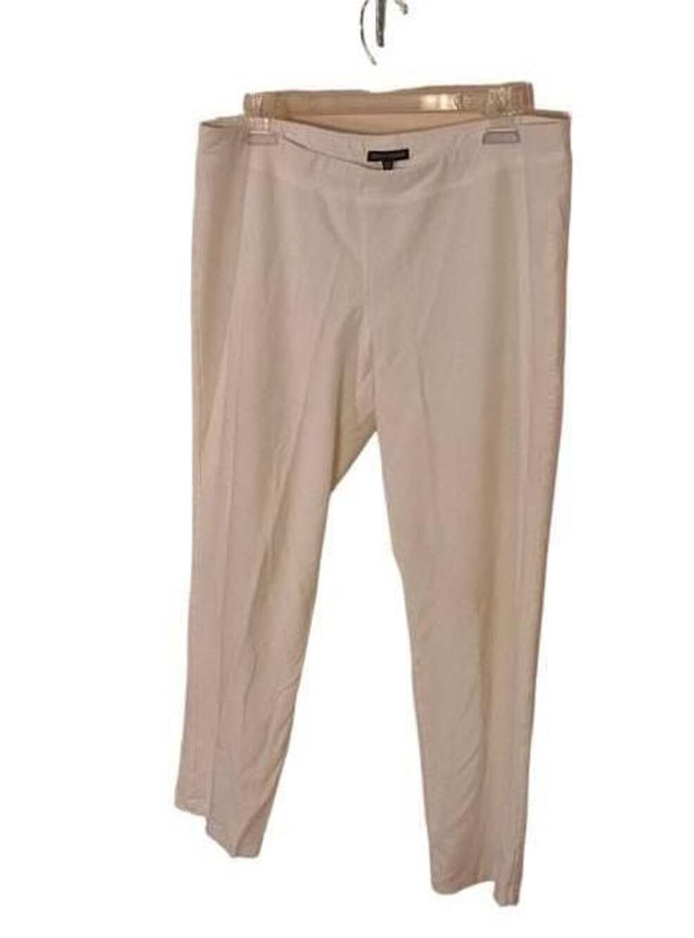 Eileen Fisher Sz.L White Stretch Knit Pants Pull On Tapered Leg Slow Fashion
